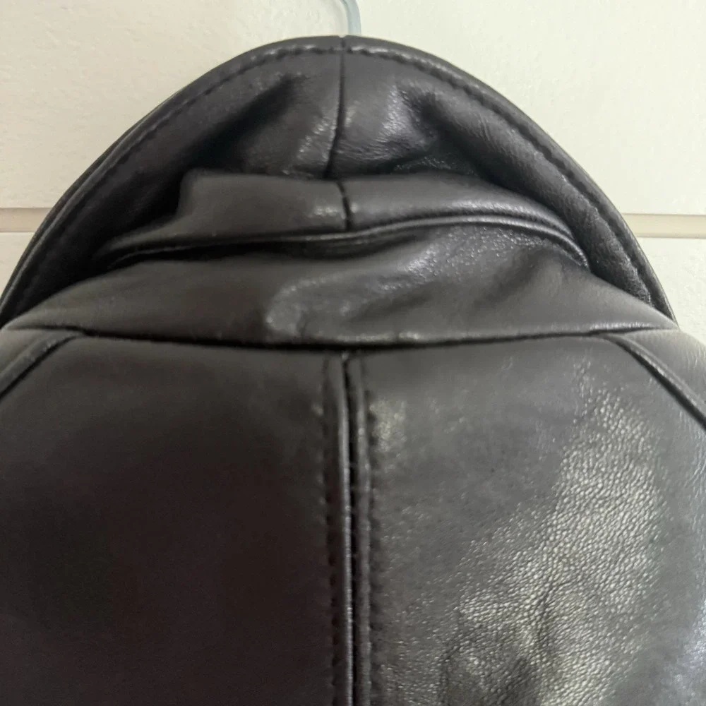 Vintage Collezione Black Leather Bomber Jacket Men's Size Large Full Zip EUC